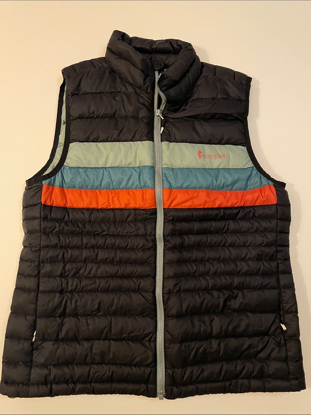 Cotopaxi Multicolor Blue Striped Down Cozy Vest EUC
